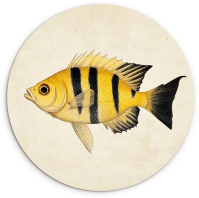 WallCircle® Wandcirkel 120x120 cm - Muurcirkel Geel - Vis - Strepen - Tropisch - Muurdecoratie woonkamer - Wanddecoratie slaapkamer - Kamer decoratie accessoires - Ronde schilderijen XXL