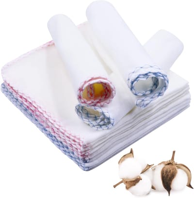 Zachte katoenen chiffondoeken voor baby's - Set van 12 wasbare, herbruikbare babyhanddoeken in roze en blauw