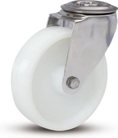 Nylon RVS zwenkwiel met centraal gat - 80mm - 140kg