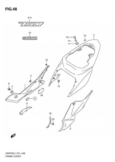 Mousse de protection origine pour moto Suzuki 750 GSR 2011 à 2012 94422-06G00-000