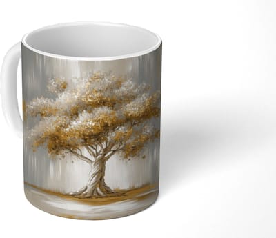Mok - Koffiemok - Boom - Bladeren - Abstract - Wit - Mokken - 350 ML - Beker - Koffiemokken - Theemok