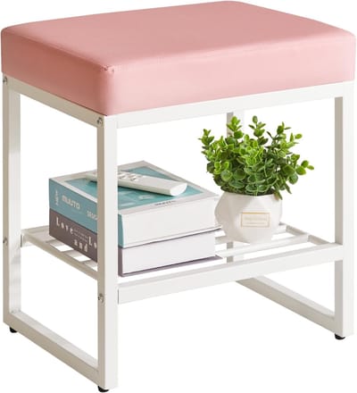 Dailygoods- Kaptafelstoel - Verstelbare Voetensteun - PU Zitting - Antislipvoetjes - Robuuste IJzeren Buis - Elegant Minimalistisch Design - Make-upkruk