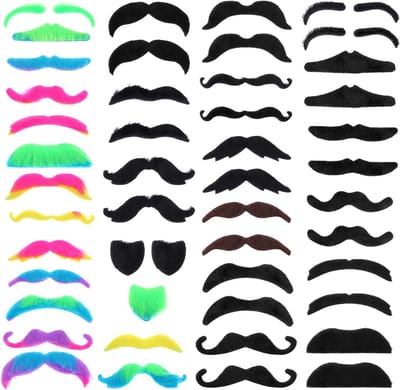48 Stuks, 16 Stijlen, Kleurige Zelfklevende Snor en Valse Baard Stickers voor Halloween Kostuums en Feestjes voor Ouderen