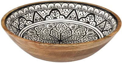 Home Deco Factory Salade serveer schaal - Fruitschaal/fruitmand - mango hout - D33 x H8 cm - bruin/print - Pure luxe