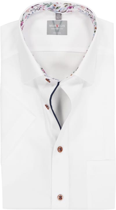 MARVELIS comfort fit overhemd - korte mouw - popeline - wit - Strijkvrij - Boordmaat: 46 (EU maat: XXL)