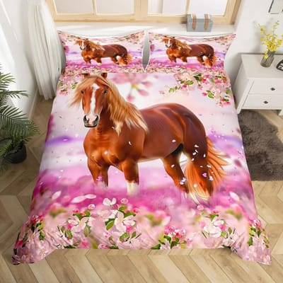 Galopperend Paard Beddengoedset Paard Dekbedovertrek Twin Full Queen King Boerderijdieren Dekbedovertrek voor Kinderen Meisjes Tienerkamer AU Single(140x210cm)