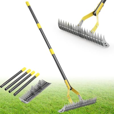Verticuteerhark - Gazon hark - Gazon onderhoud - 19 Stalen Tanden - 178 cm - Grijs