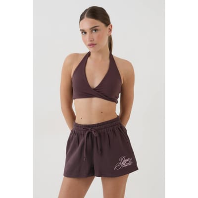 Dames Dsgn Studio Script Wijdvallende Sweat Short | Chocoladebruin | Maat: XS