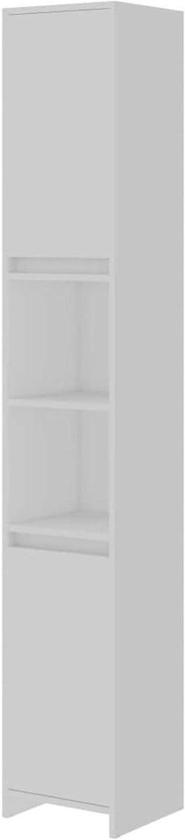 Hoge badkamerkast met 6 compartimenten en 2 deuren, 30x30x183 cm, wit
