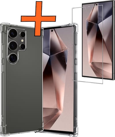 Hoes - Met Screenprotector - Geschikt voor Samsung Galaxy S24 Ultra - Sterk & Shockproof - Siliconen Case - Back Cover - Telefoon Hoes - Shock Proof - Transparant