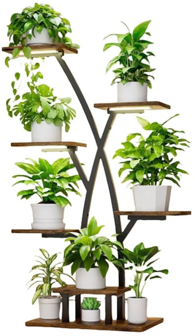 Turold Plantenrek - Plantenstandaard - Plantentrap - Plantenetagere - 7 Laags - Groeilamp - Metaal, 106cm, Grote Planken