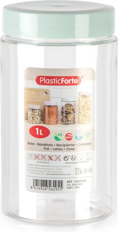 Forte Plastics Voorraadpot/bewaarpot - 1L - kunststof - mint groen - B10 x H17 cm
