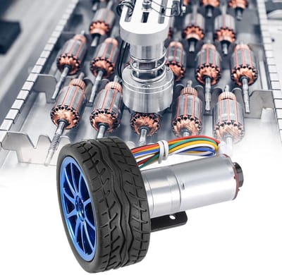 Encoder Reductiemotor - Motor met Wielset - Robotica Projecten - Slijtvaste Metalen Tandwielen - 65 mm Wiel - Zilver