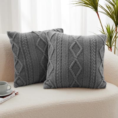 Sierkussenhoezen Set - Decoratieve Kussenslopen - Woonkamer Aankleden - Handgebreid Dik Garen - 45 x 45 cm - Grijs