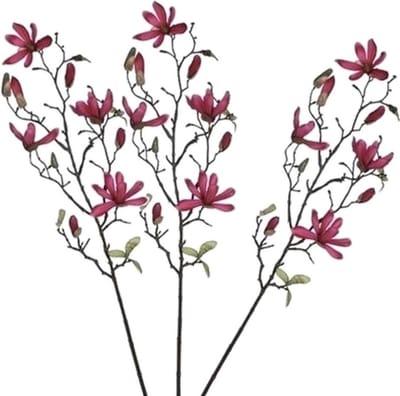 Mica Decorations Kunstbloemen - 3x - magnolia tree - donkerroze - 80 cm - siertakken - boeket - stelen
