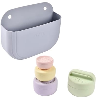 Set van 4 siliconen badspeelgoed en opbergmand voor baby's