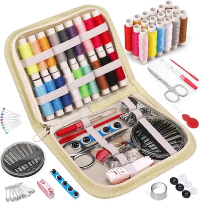 Famanu - Naaiset naaitoebehoren mini naaiset voor thuis, reizen, camping & noodgevallen, naald- en draadset voor beginners, en reizigers met naainaalden, schaar, draad, vingerhoed, meetlint