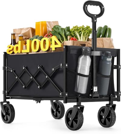 Dailygoods- Handkar - Opvouwbaar - Draagvermogen tot 150 kg - 4 Wielen - 90 Liter Inhoud - Inktzwart Staal - Tuinwagen
