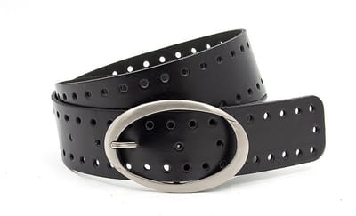 Damesceintuur zwart geperforeerd - 5 cm breed - Leer - Brede riem - Casual - Maat 95