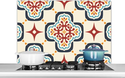 Spatscherm keuken 100x65 cm - Kookplaat achterwand Bloemen - Tegel - Vector - Patroon - Muurbeschermer - Spatwand fornuis - Hoogwaardig aluminium