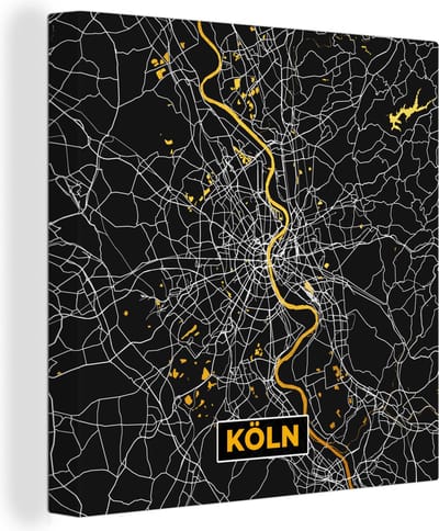 Canvas Schilderij Keulen - Plattegrond - Stadskaart - Kaart - Duitsland - Goud - 20x20 cm - Wanddecoratie