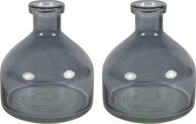 Countryfield Bloemenvaas Low Bottle - 2x - transparant donkergrijs - glas - D18 x H20 cm - Buikfles
