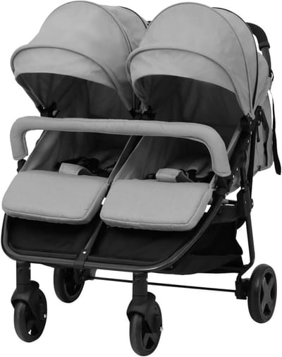 Dubbele Kinderwagen - Duowagen Kinderen - Buitenshuis Reizen - Verstelbare Zitting - Opvouwbaar - Lichtgrijs Zwart