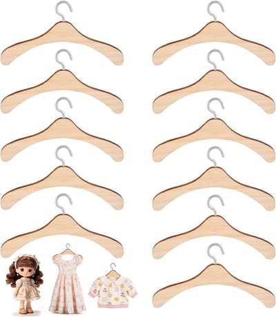 Set van 10 Mini Kledinghangers van Hout voor Poppen, Perfect voor Poppenkleding, Speelgoed en Miniatuurscènes, DIY Accessoires