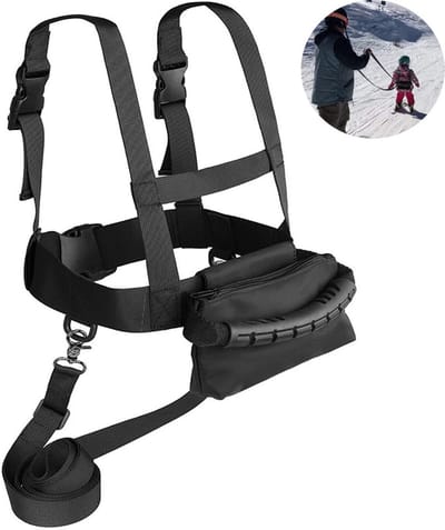Kindersnowboard trainingsdrager - Skidrager voor peuters - Met afneembare trekkabel - Veiligheidsgordel voor kinderen voor schaatsen en skiën in de buitenlucht - Snelheidsregeling - Zwart - Geschikt voor beginners