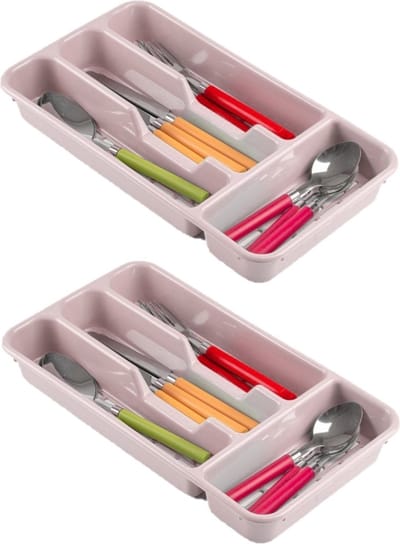 Plasticforte Bestekbak - 4-vaks - roze - 33 x 18 x 4 cm - bestekhouders