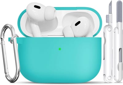 Duurzame Siliconen Beschermcase voor AirPods Pro 1/2 Gen met Reinigingskit en Sleutelhanger - Mint Groen, Ondersteunt Draadloos Opladen en USB-C/Lightning Kabel