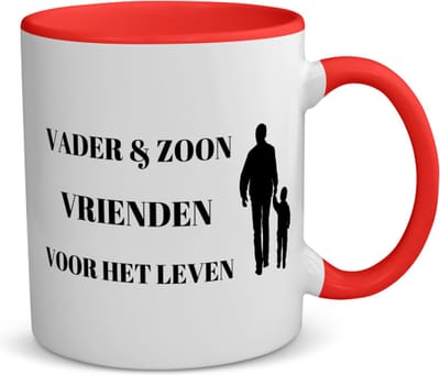 Akyol - vader en zoon vrienden voor het leven koffiemok - theemok - rood - Vriend - vader/zoon - vader cadeautjes - vaderdag - verjaardag - geschenk - kado - vader artikelen - zoon artikelen - zoon verjaardag - 350 ML inhoud