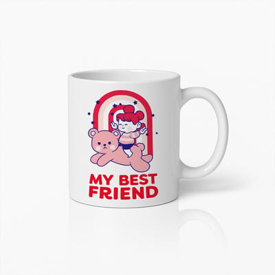 Mijn Beste Vriend Mok 330ml – Schattige Meisje en Teddybeer Beker, Leuk Cadeau voor Kinderen & Vriendschapsliefhebbers