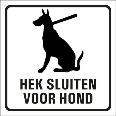 Hek sluiten voor de hond sticker 100 x 100 mm