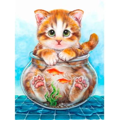 5D DIY Diamond schilderij katten en vissen in aquariums dieren strass borduurpakketten handgemaakte borduurgeschenken 20X30CM orange