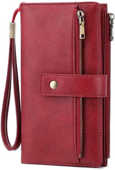 Grote portemonnee voor dames - portemonnee van PU-leer - vintage portemonnee en kaarthouder met rits en meerdere kaartvakken - Bordeaux -19.3*2.5*11cm