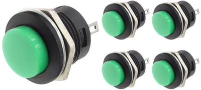 ProRide Drukknop Pulsschakelaar R13-507 - 16mm Inbouw - 250V/3A - Normally Open - Groen - 5 stuks