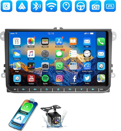 ESSGOO Autoradio Geschikt voor Volkswagen Golf 5 6 Polo 6R Jetta Caddy EOS Touran- Android 15 - 9" HD Touchscreen - Draadloos Apple CarPlay & Android Auto - 12LEDs Achteruitrijcamera