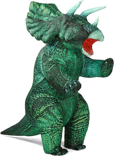 KIMU® Opblaas Kostuum Triceratops Groen - Opblaasbaar Pak - Dinopak Mascotte Opblaaspak - Opblaasbare Dino Dinosaurus Dames Heren Festival