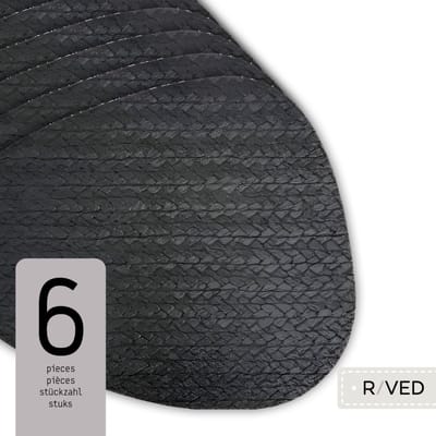 Raved Placemats - Set van 6 Stuks - Alice Zwart - Leatherlook - Kunststof - Ovaal - Eettafel - Onderlegger - Waterafstotend