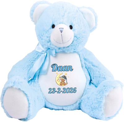 Blauwe knuffel beer - gepersonaliseerd - kraamcadeau - naam - geboortedatum - Mumbles