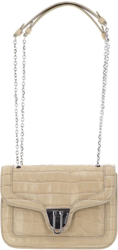 COCCINELLE Leren Schoudertas Avondtas Marvin Twist Croco Shiny Soft Handbag Silk Beige