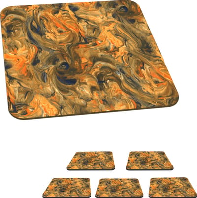 Onderzetters voor glazen - Verf - Bruin - Oranje - Marmer print - Design - 10x10 cm - Glasonderzetters - 6 stuks