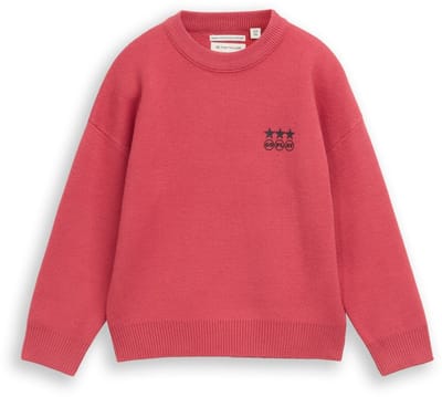 Tom Tailor - Oversized gebreide trui met print - Maat 128/134 - Berry Red