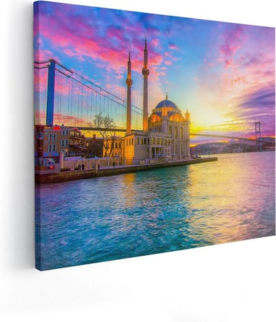 Artaza Canvas Schilderij Istanbul - 50x40 cm - Muurdecoratie Islamitisch - Wanddecoratie Zonsondergang - Kamer Accessoires