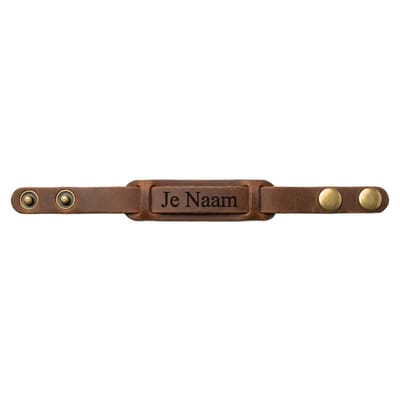 Armband met graveer, Armband met naam, Gepersonaliseerde bruine leren armband van echt leer met naamgravure en drukknoopsluiting, Armband met naamplaatje ,graveerarmband