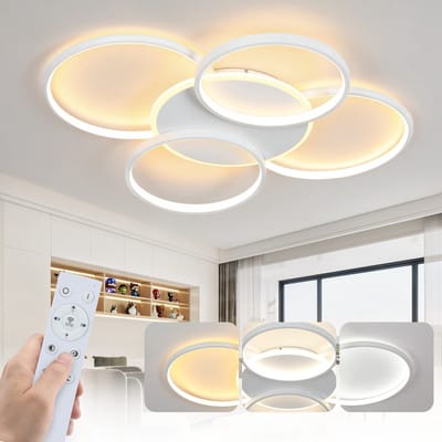 NETTLIFE Plafondlamp LED – Wit – Ringe Design - 5-lichts – Metaal – Dimbaar - 70W - Moderne Plafondverlichting – 67cm - Met Afstandsbediening – voor Woonkamer | Slaapkamer | Eetkamer