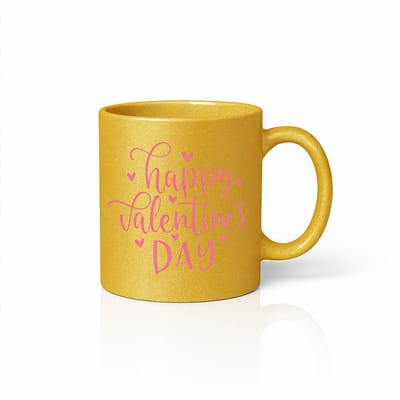 Happy Valentine’s Day Mok 330ml – Gouden Glitter Koffiemok met Elegante Roze Lettering – Romantisch Cadeau voor Haar