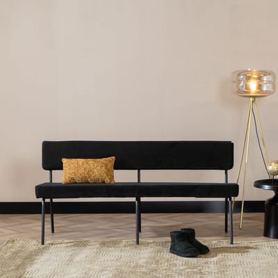 Bronx71® Velvet eetkamerbank Espen zwart 160 cm - eettafelbank - eetbank