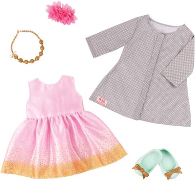 Poppen Outfit - Poppenkleding Set - Poppen Aankleden - Compleet Accessoires - 6 Delig - Roze